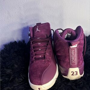 Air Jordan 12 Retro Bordeaux Purple and Cream High-Top Sneakers